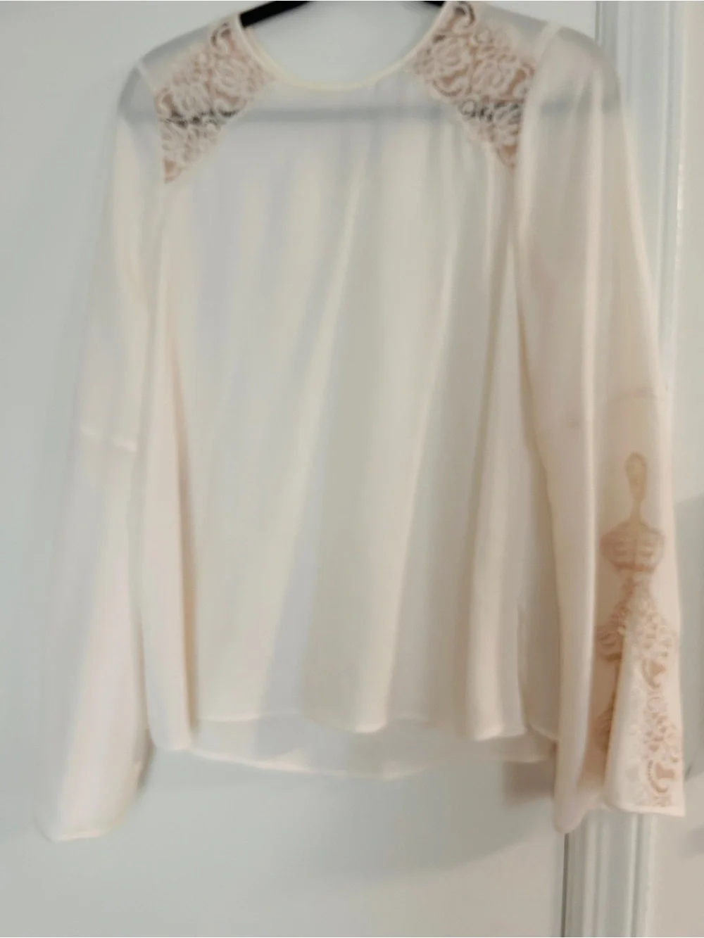 BCBG Marazria Lace-Accent Cream Long-Sleeve
